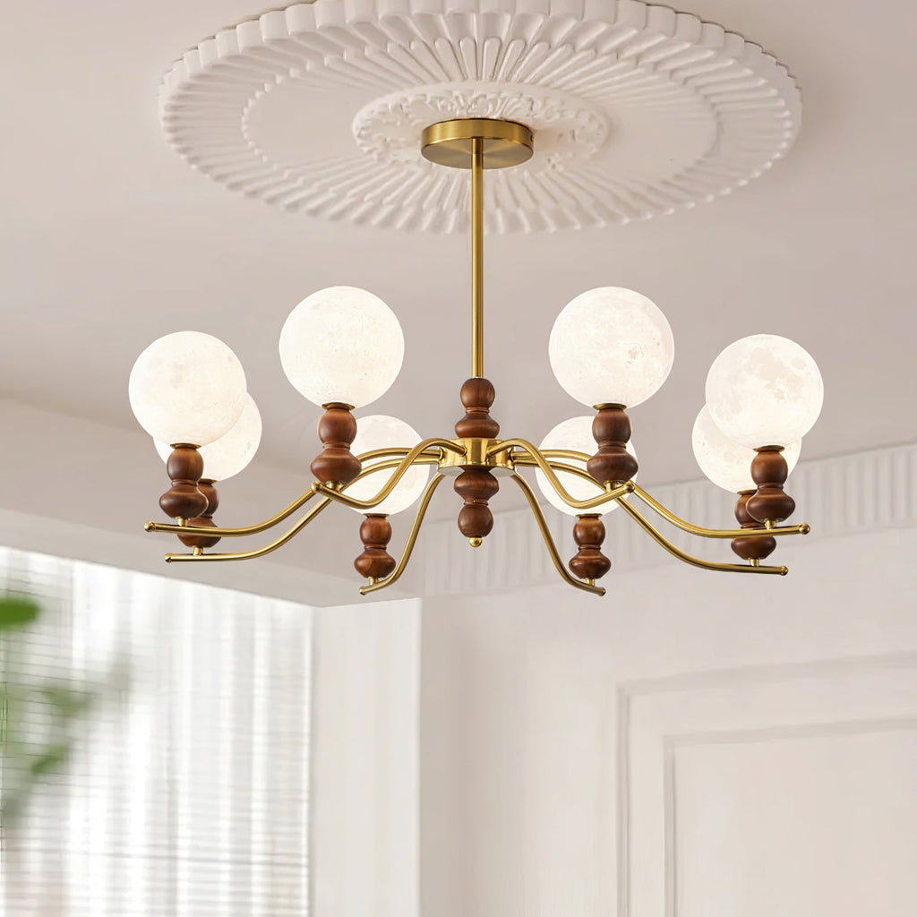 Virelle Lustre Lustra Laiton Bois Globe de Lune Élégant - Neutralighting