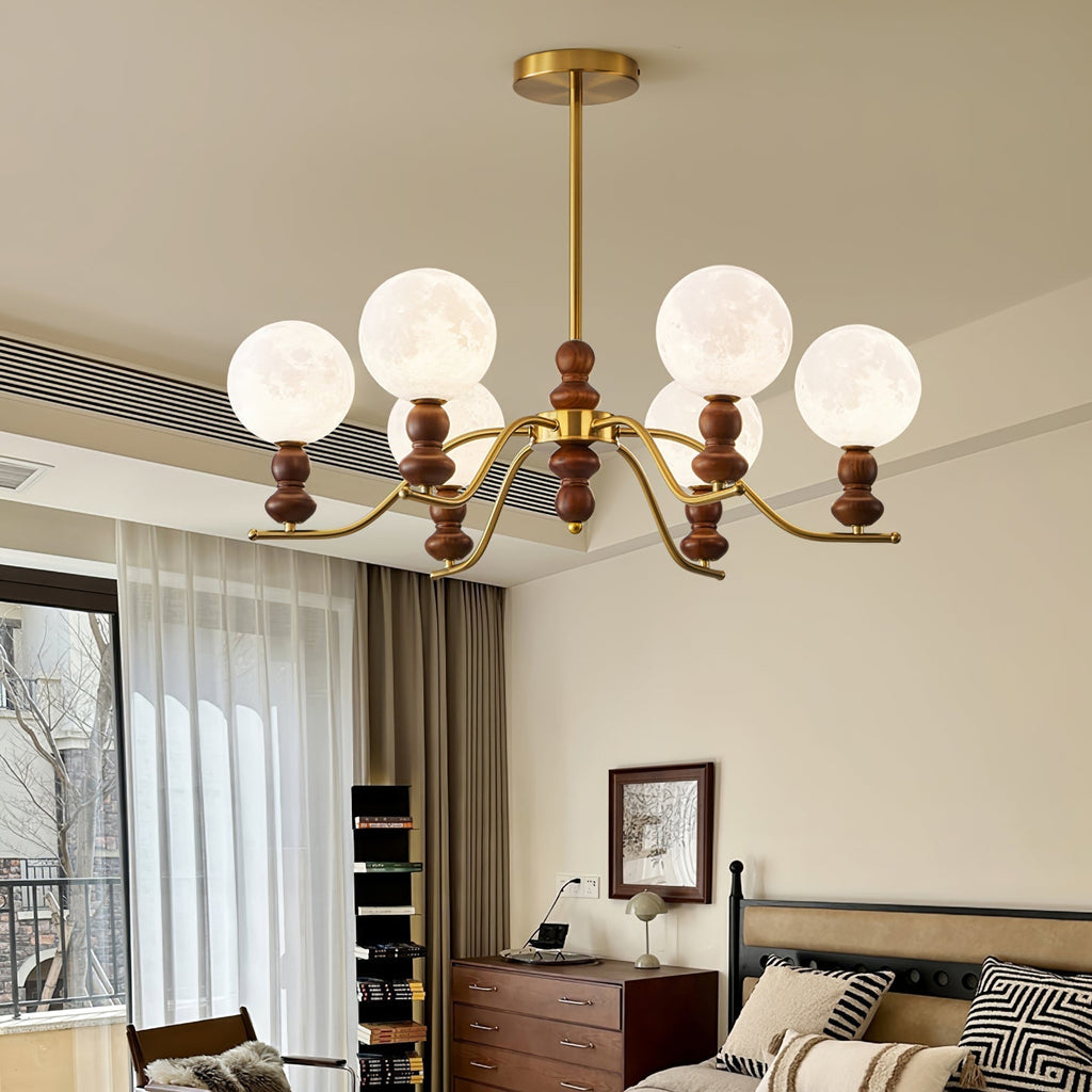 Virelle Lustre Lustra Laiton Bois Globe de Lune Élégant - Neutralighting