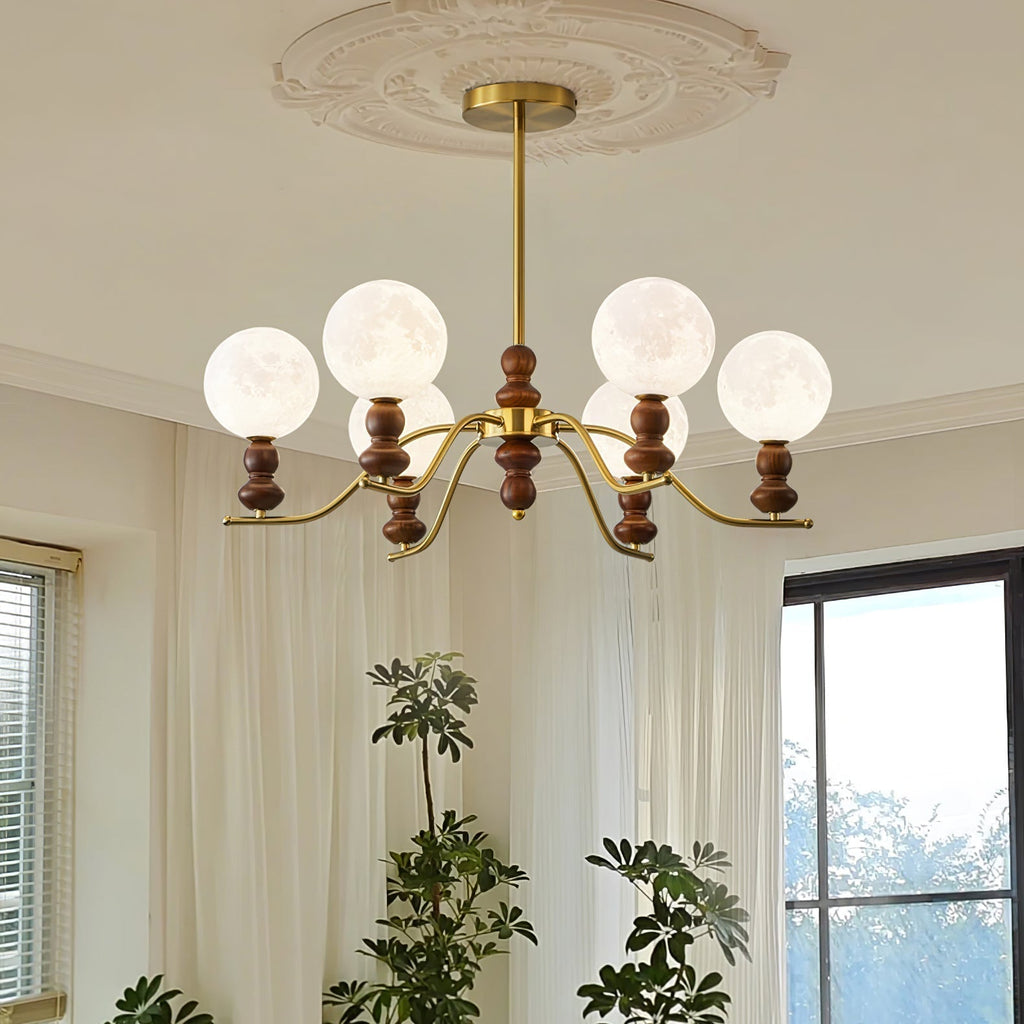 Virelle Lustre Lustra Laiton Bois Globe de Lune Élégant - Neutralighting