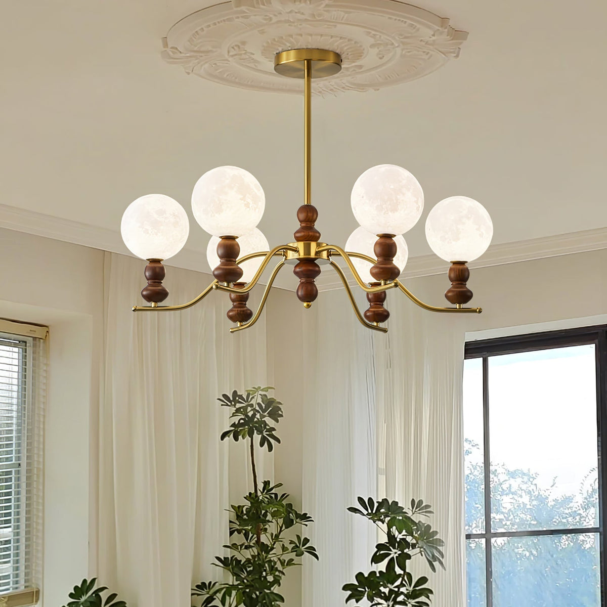 Virelle Lustre Lustra Laiton Bois Globe de Lune Élégant - Neutralighting