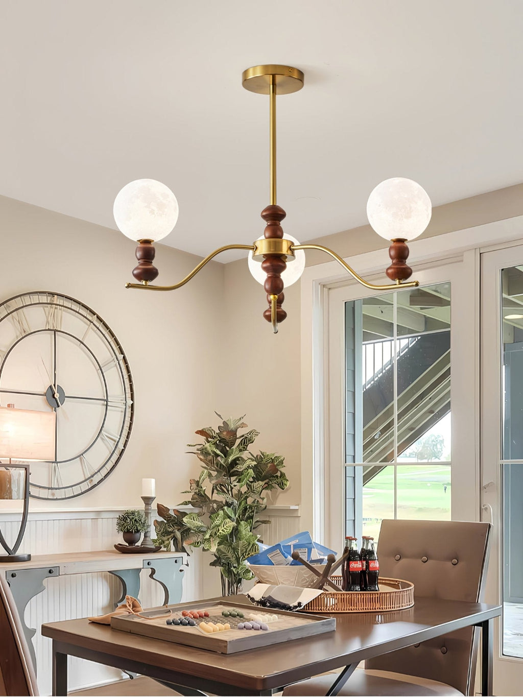 Virelle Lustre Lustra Laiton Bois Globe de Lune Élégant - Neutralighting