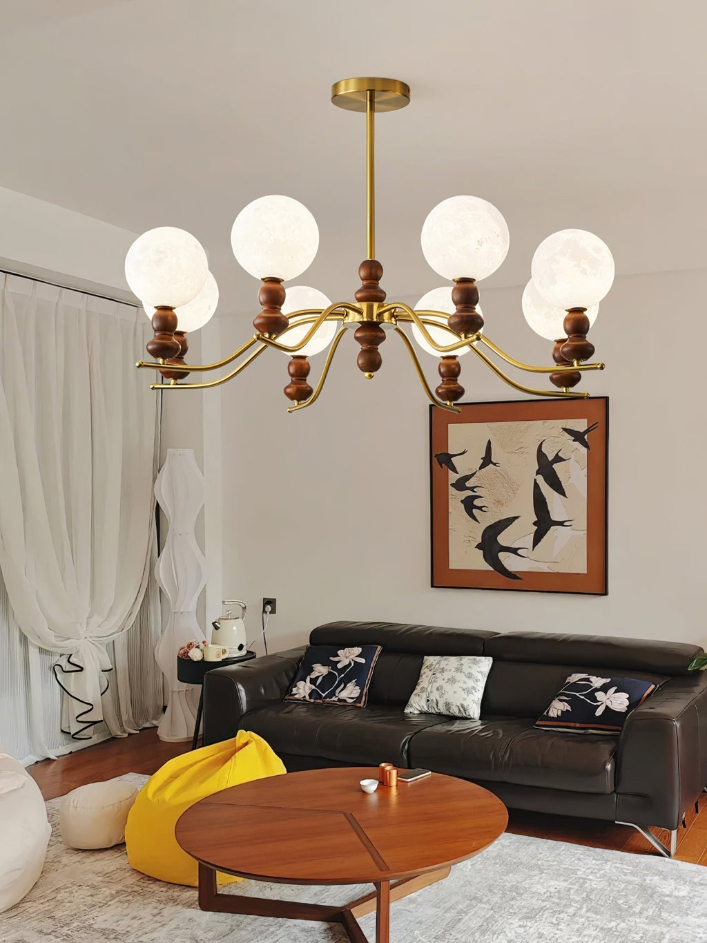 Virelle Lustre Lustra Laiton Bois Globe de Lune Élégant - Neutralighting