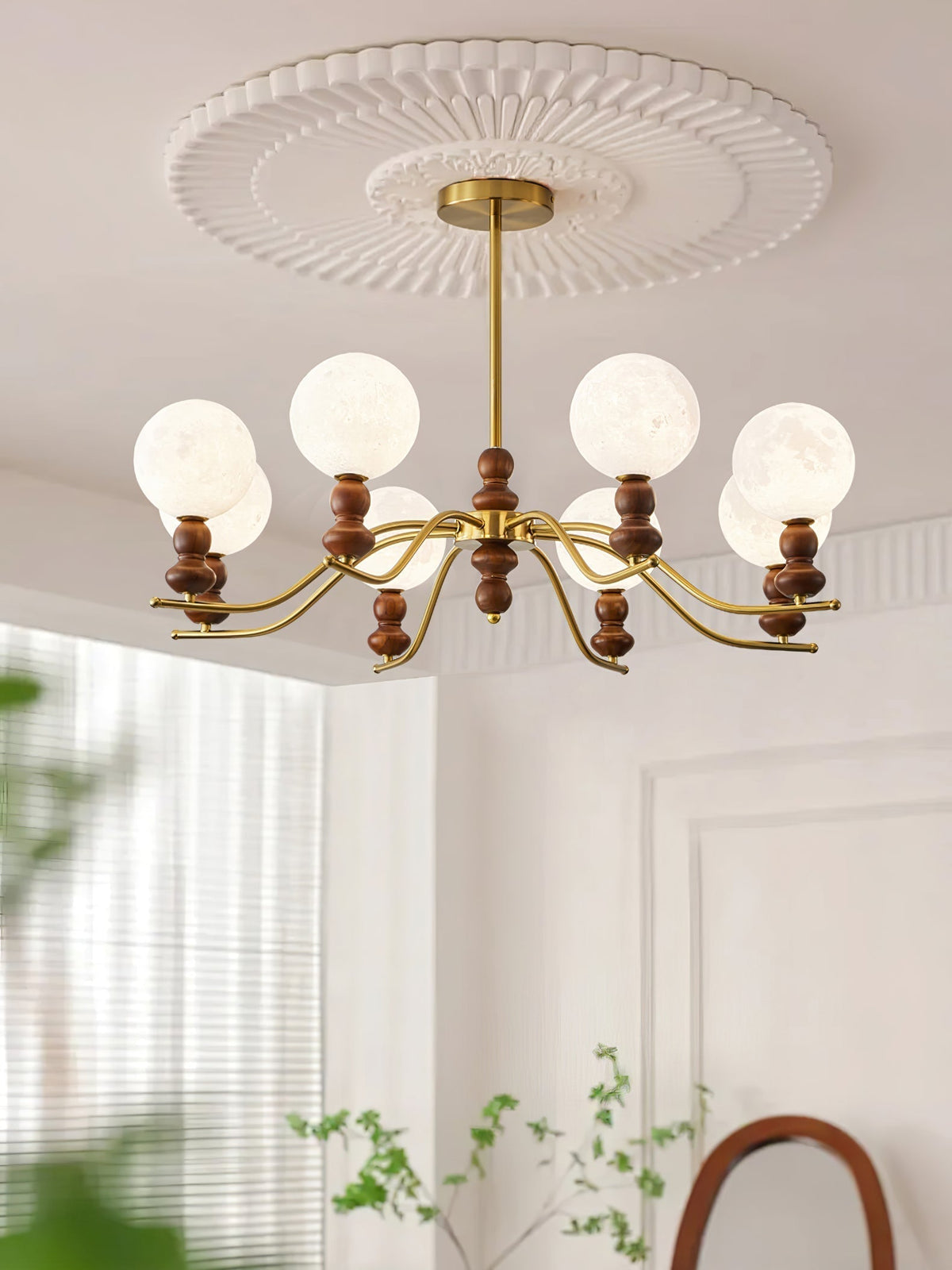 Virelle Lustre Lustra Laiton Bois Globe de Lune Élégant - Neutralighting