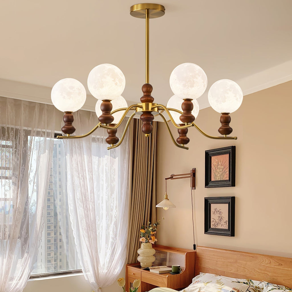 Virelle Lustre Lustra Laiton Bois Globe de Lune Élégant - Neutralighting