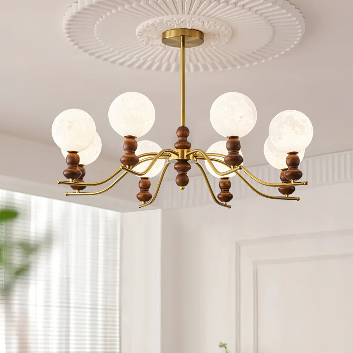 Virelle Lustre Lustra Laiton Bois Globe de Lune Élégant - Neutralighting