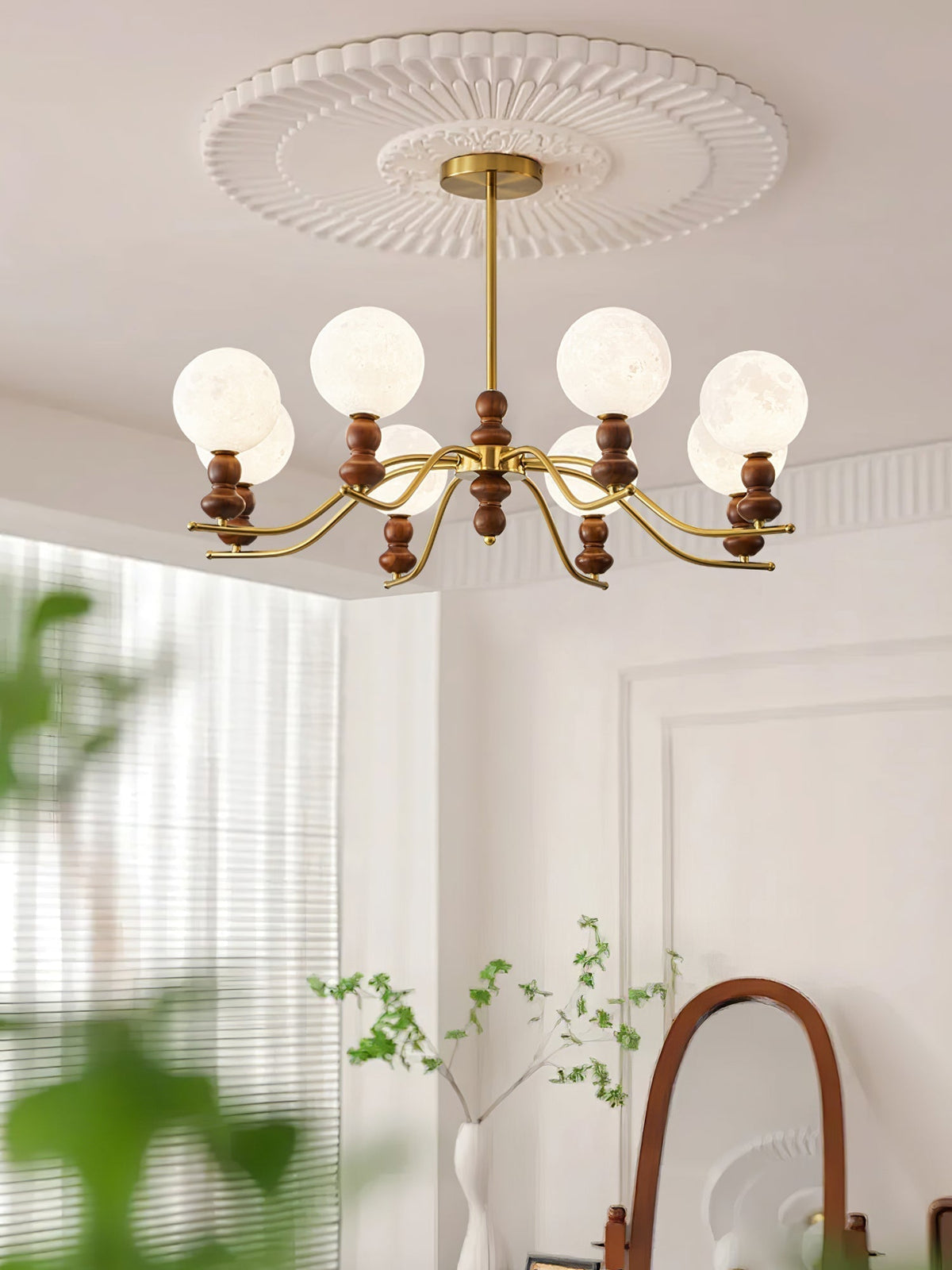 Virelle Lustre Lustra Laiton Bois Globe de Lune Élégant - Neutralighting
