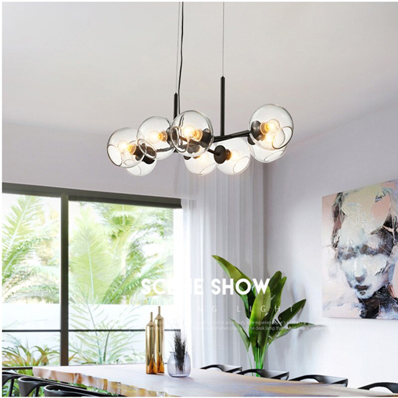 Valentina Suspension Boule Moderne Métal/Verre Noir/Doré Salon - Neutralighting