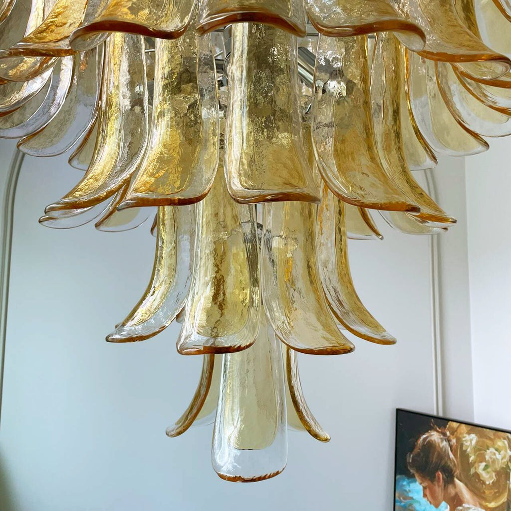 Aurora Chandelier en Verre Murano Pétales Ambre - Neutralighting