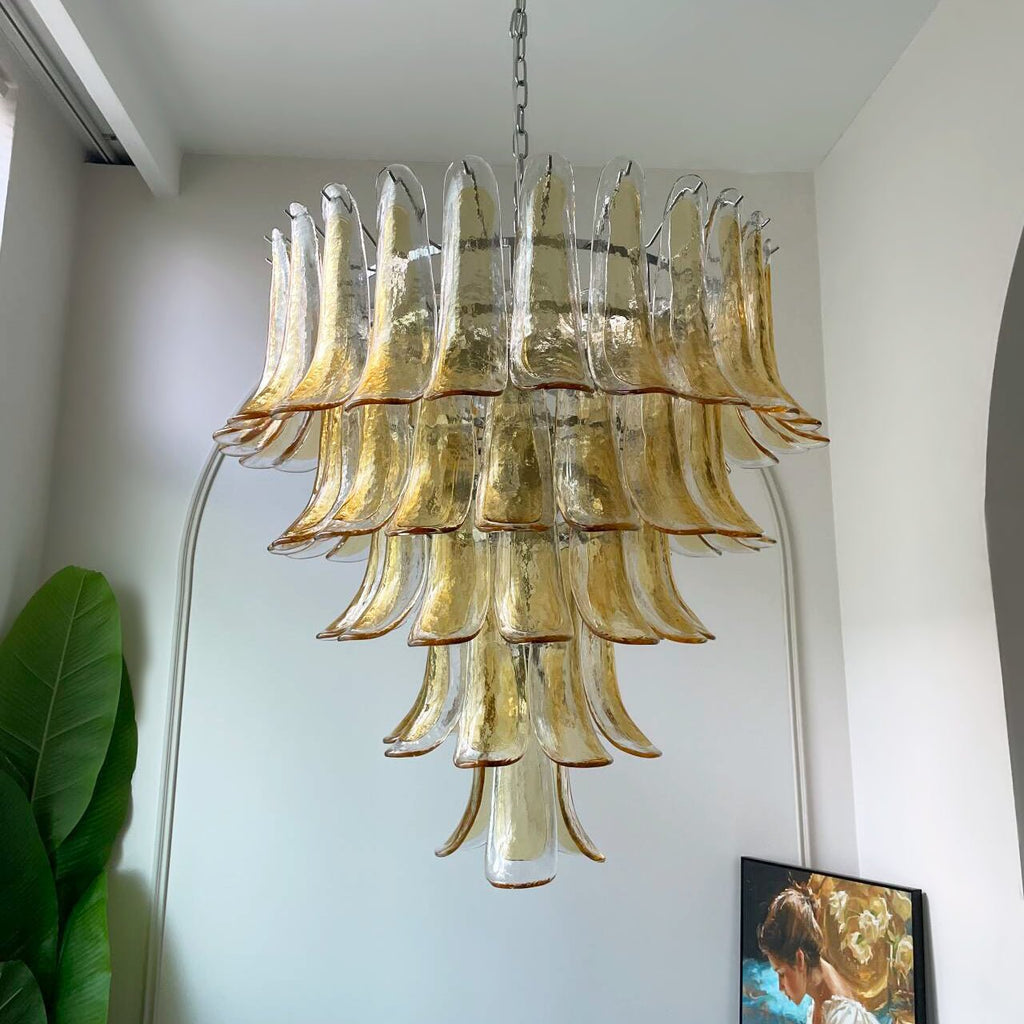 Aurora Chandelier en Verre Murano Pétales Ambre - Neutralighting