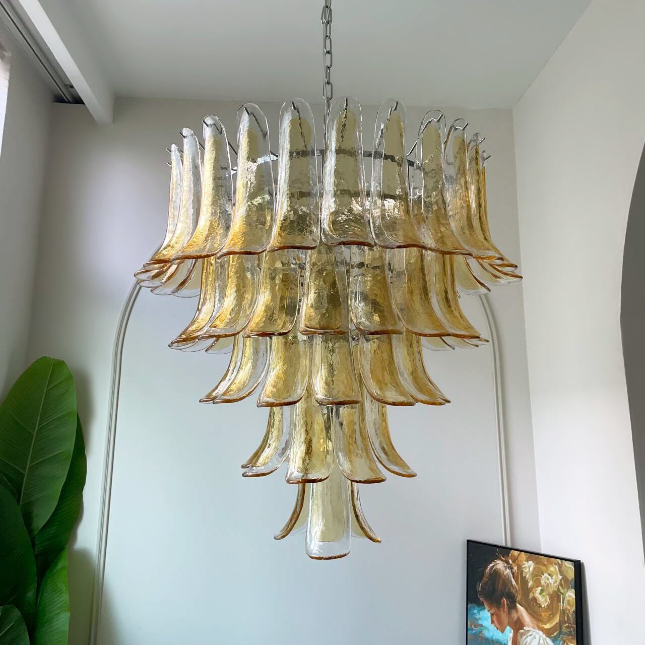 Aurora Chandelier en Verre Murano Pétales Ambre - Neutralighting