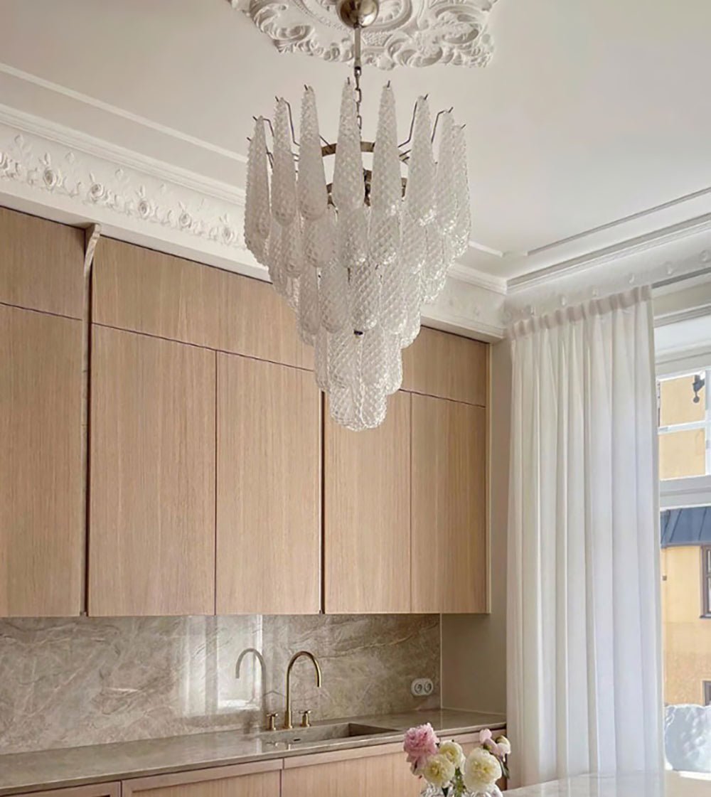 Aurora Chandelier Gouttes Transparentes en Verre de Murano. - Neutralighting
