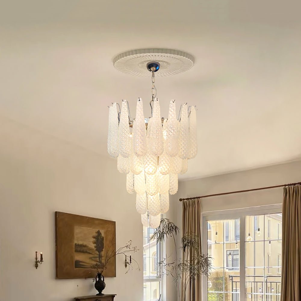 Aurora Chandelier Gouttes Transparentes en Verre de Murano. - Neutralighting