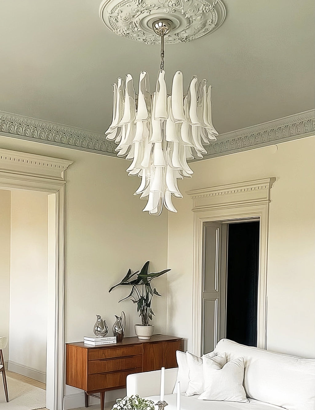 Aurora Chandelier Pétale en Verre Murano Transparent Vintage - Neutralighting