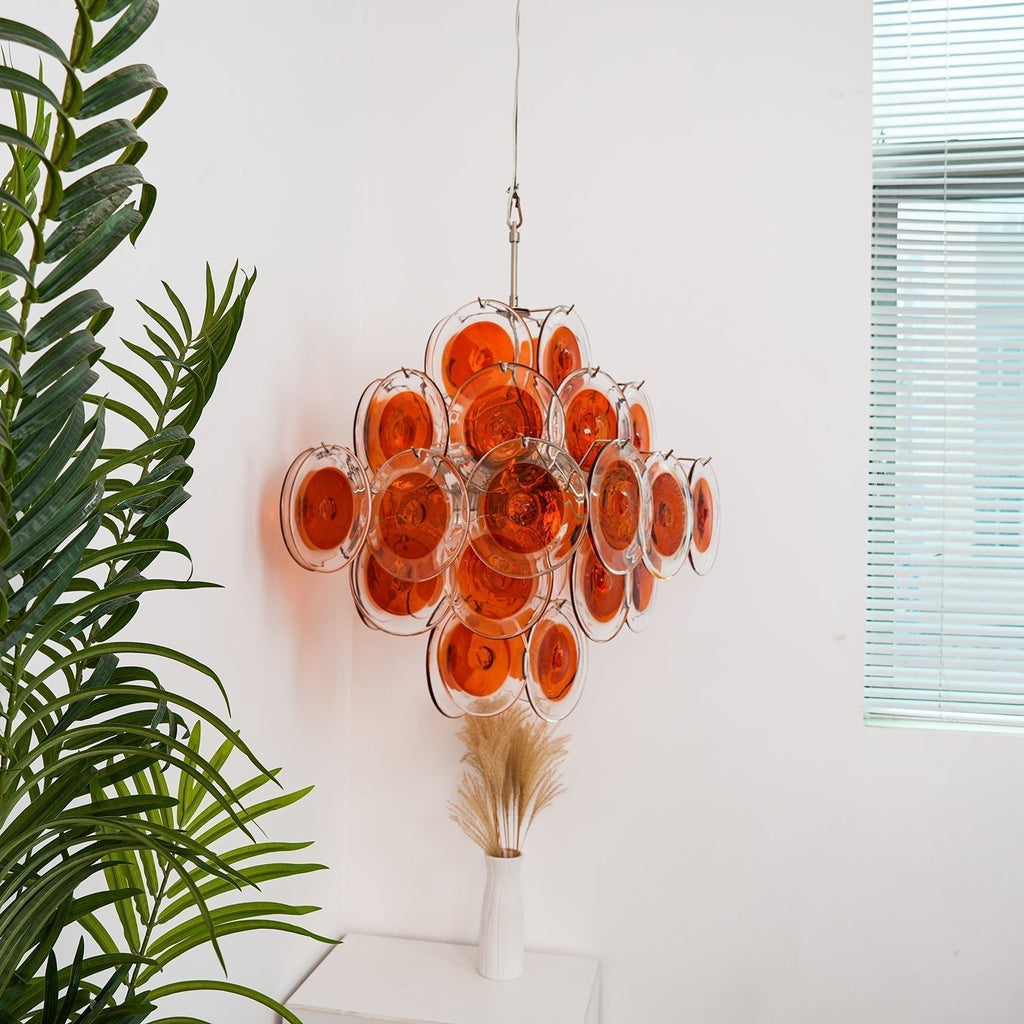Aurora Chandelier en Verre de Murano Orange Disque Superposé - Neutralighting