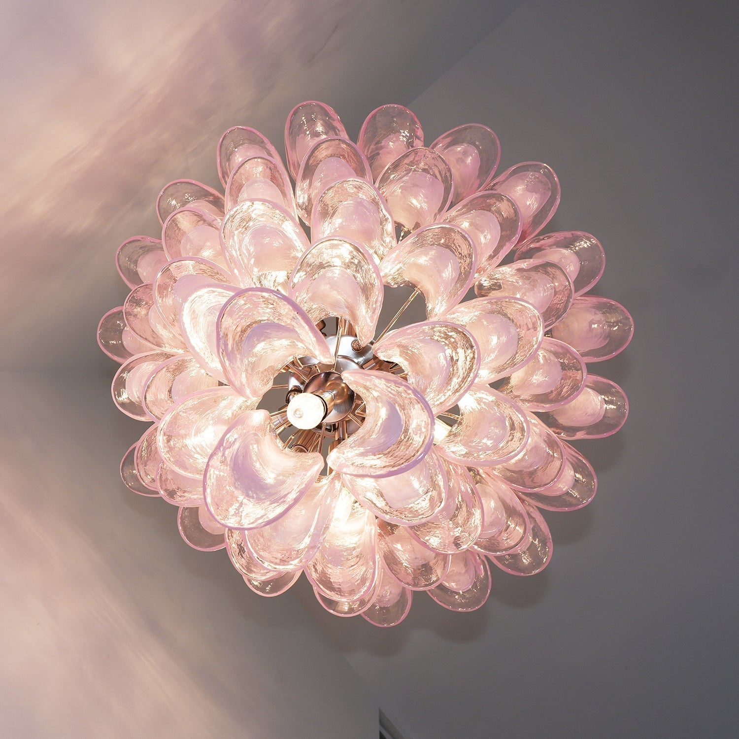 Aurora Chandelier Pétales en Verre de Murano Rose Cascade - Neutralighting