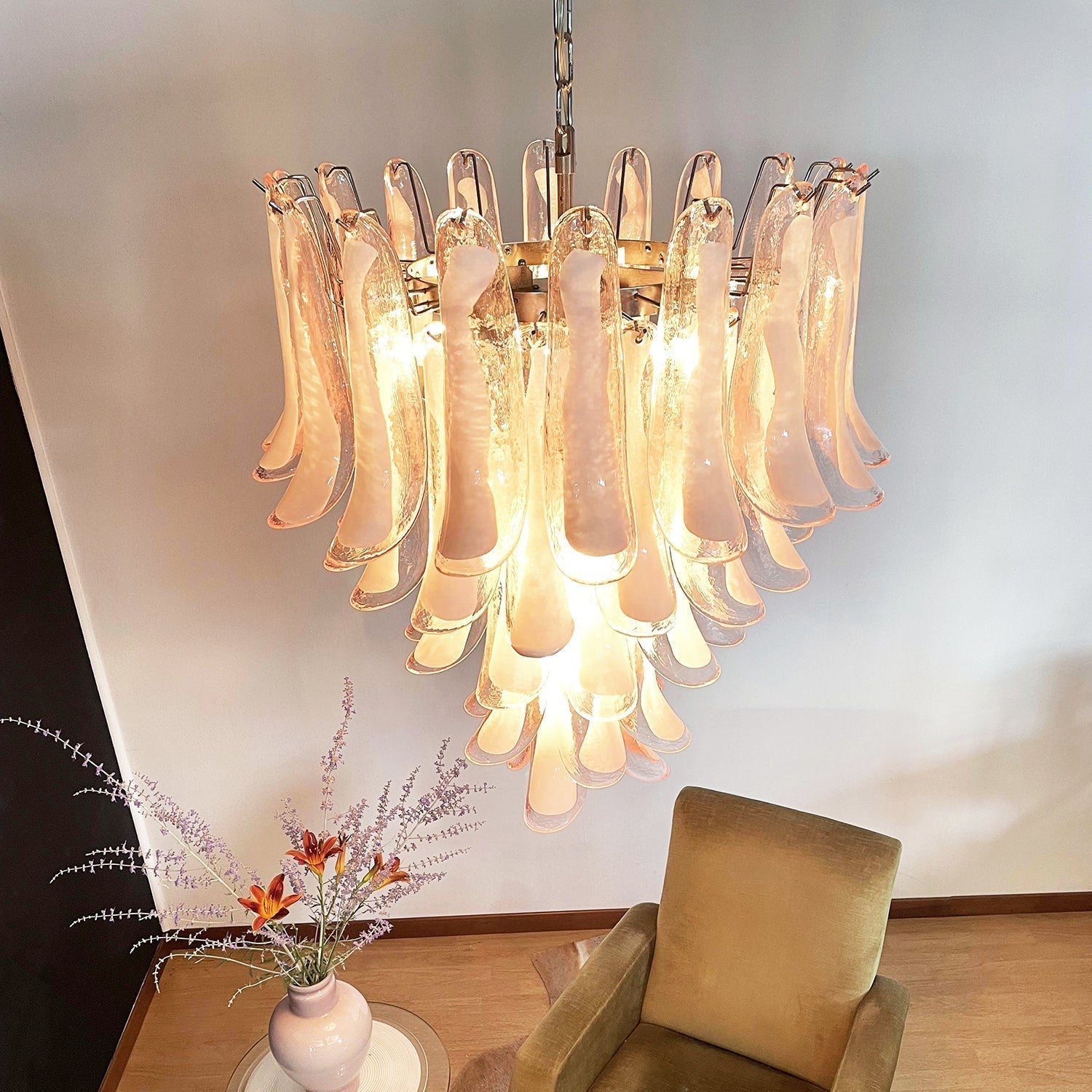 Aurora Chandelier Pétales en Verre de Murano Rose Cascade - Neutralighting