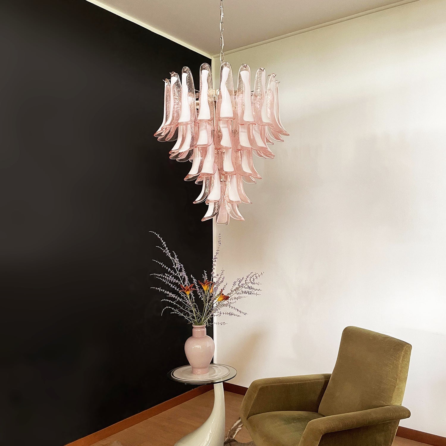 Aurora Chandelier Pétales en Verre de Murano Rose Cascade - Neutralighting