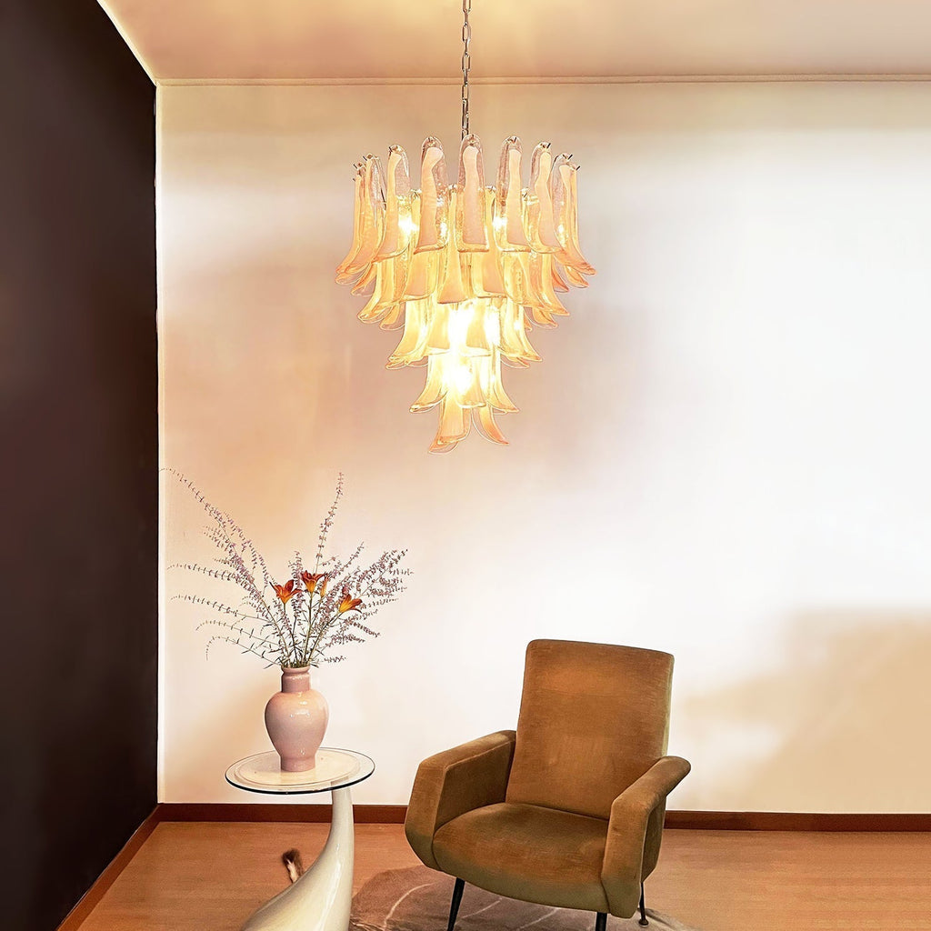 Aurora Chandelier Pétales en Verre de Murano Rose Cascade - Neutralighting