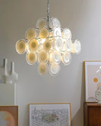 Aurora Lustre Blanc Murano Verre Disques Grappe - Neutralighting