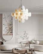 Aurora Lustre Blanc Murano Verre Disques Grappe - Neutralighting