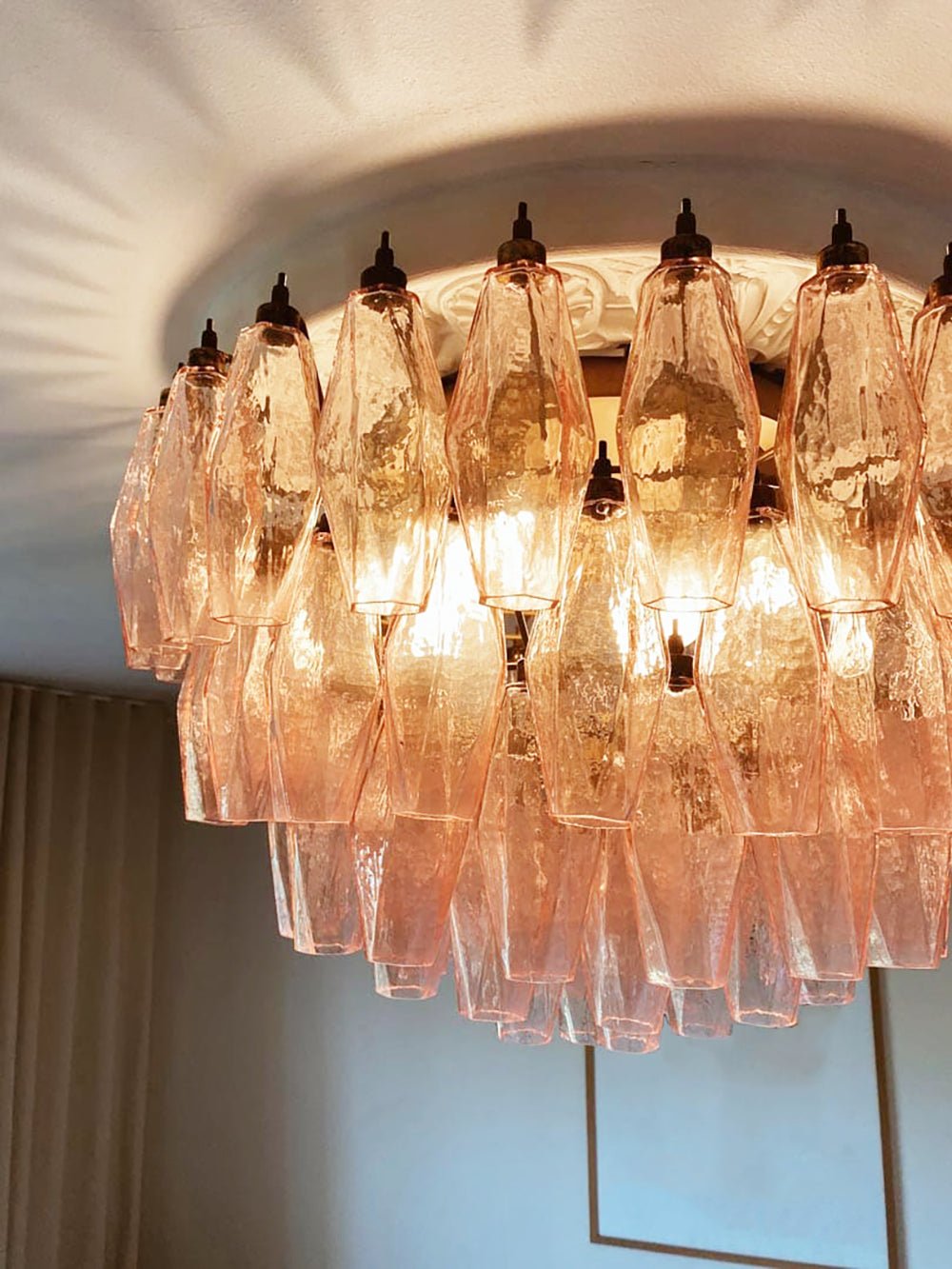 Aurora Plafonnier Rose Losange Verre Superposé Vintage Élégance - Neutralighting