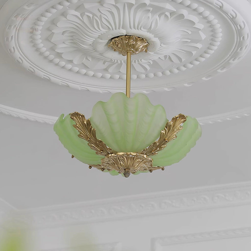 Lampe Pendante Coquille Murano Rose avec Barre Laiton Baroque Flair Artistique - Neutralighting