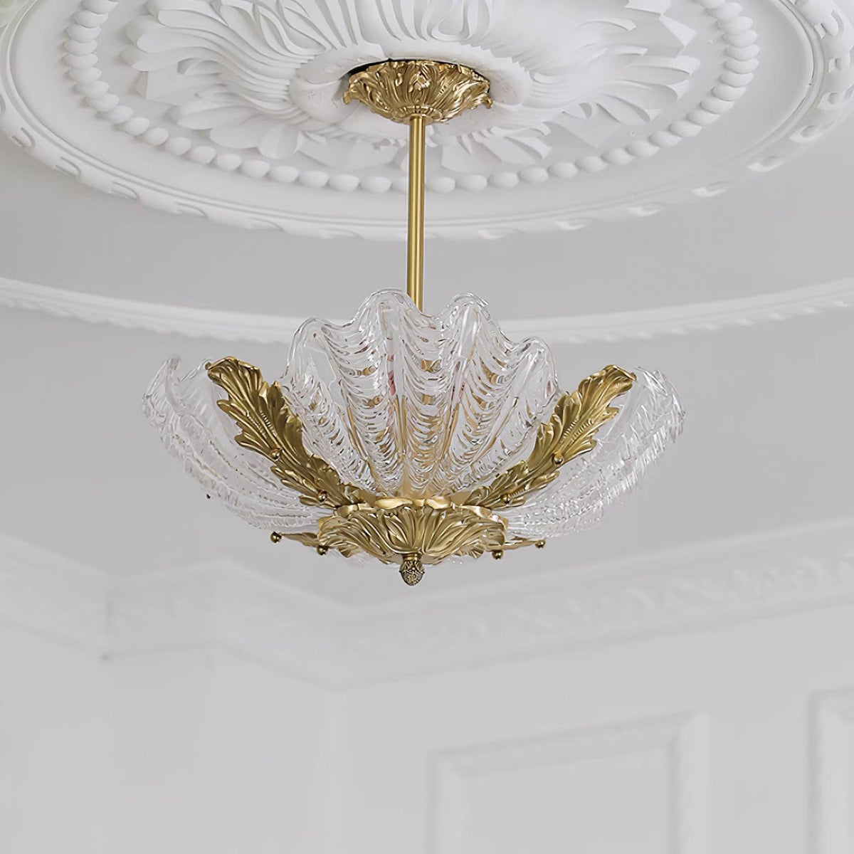 Lampe Pendante Coquille Murano Rose avec Barre Laiton Baroque Flair Artistique - Neutralighting