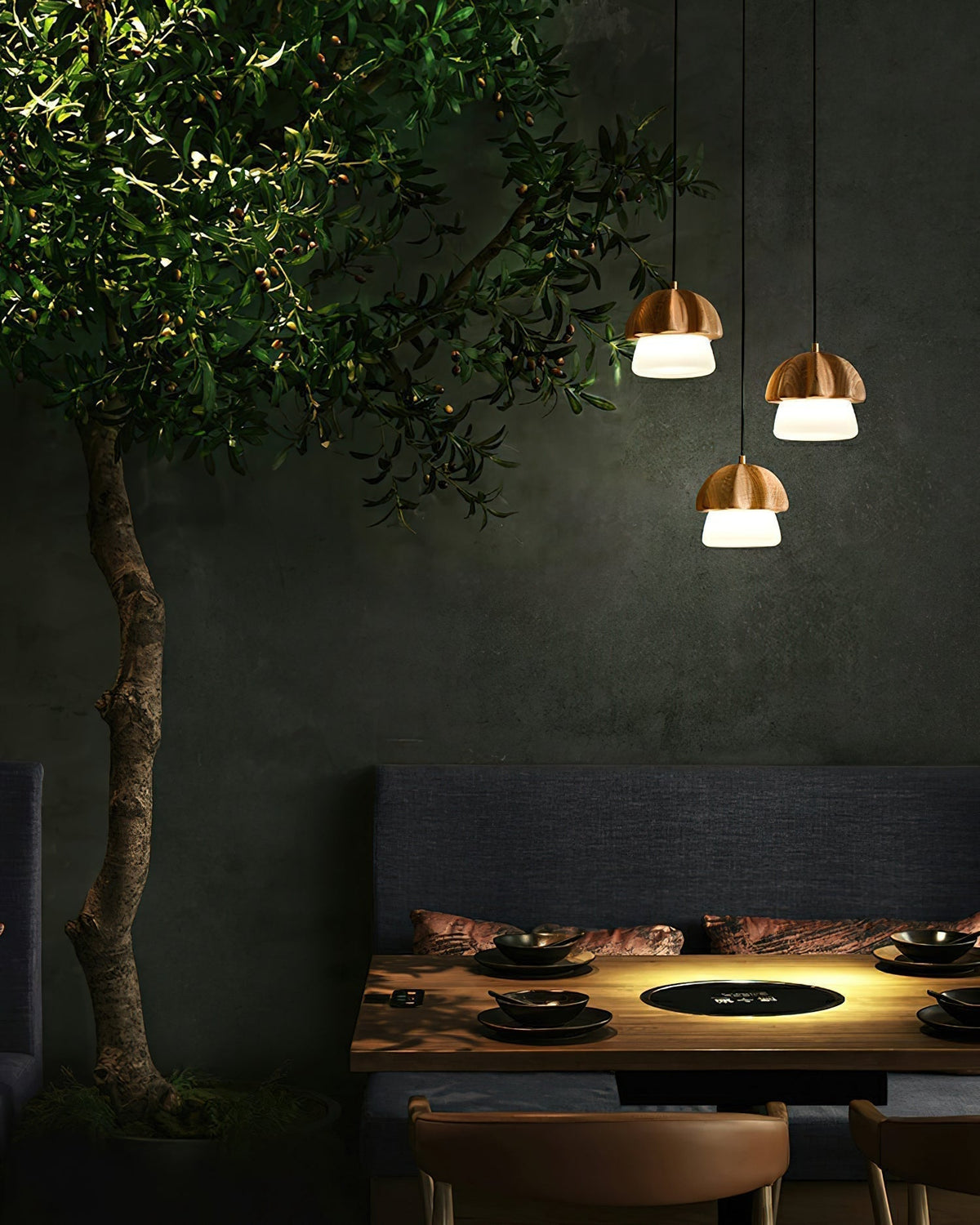 Lustra Suspension Champignon Cluster Bois & Verre - Neutralighting