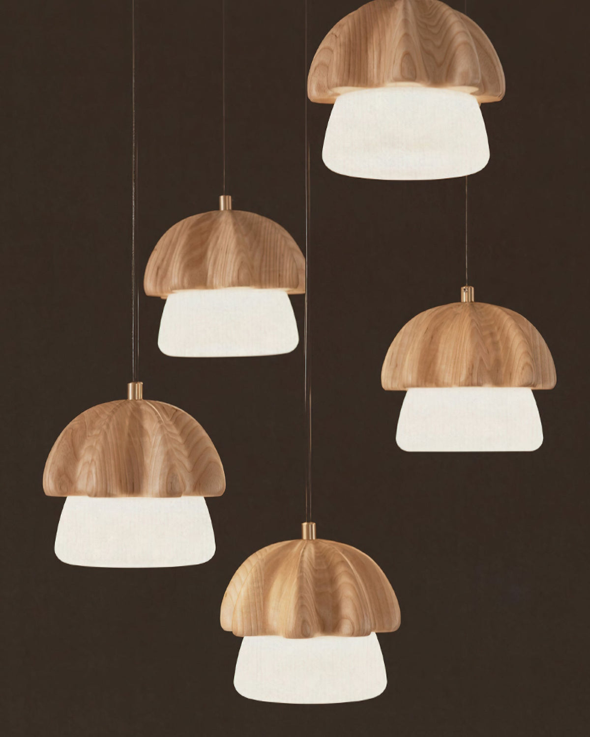 Lustra Suspension Champignon Cluster Bois & Verre - Neutralighting