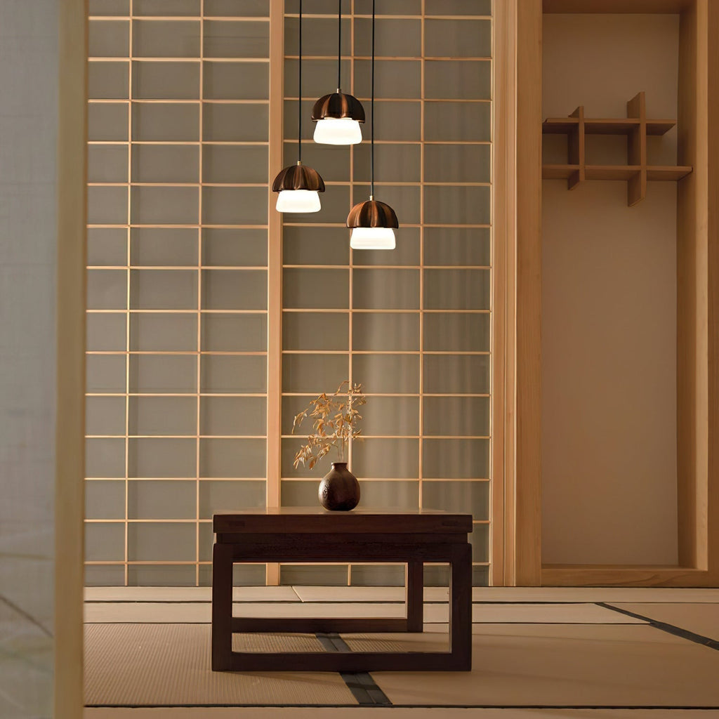 Lustra Suspension Champignon Cluster Bois & Verre - Neutralighting