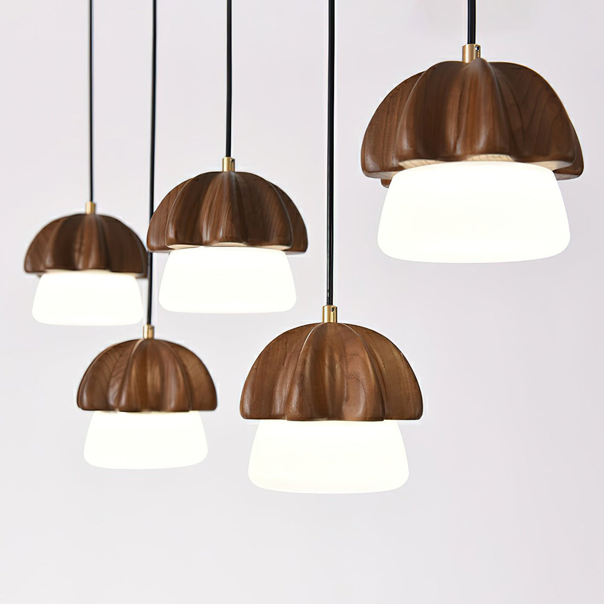 Lustra Suspension Champignon Cluster Bois & Verre - Neutralighting