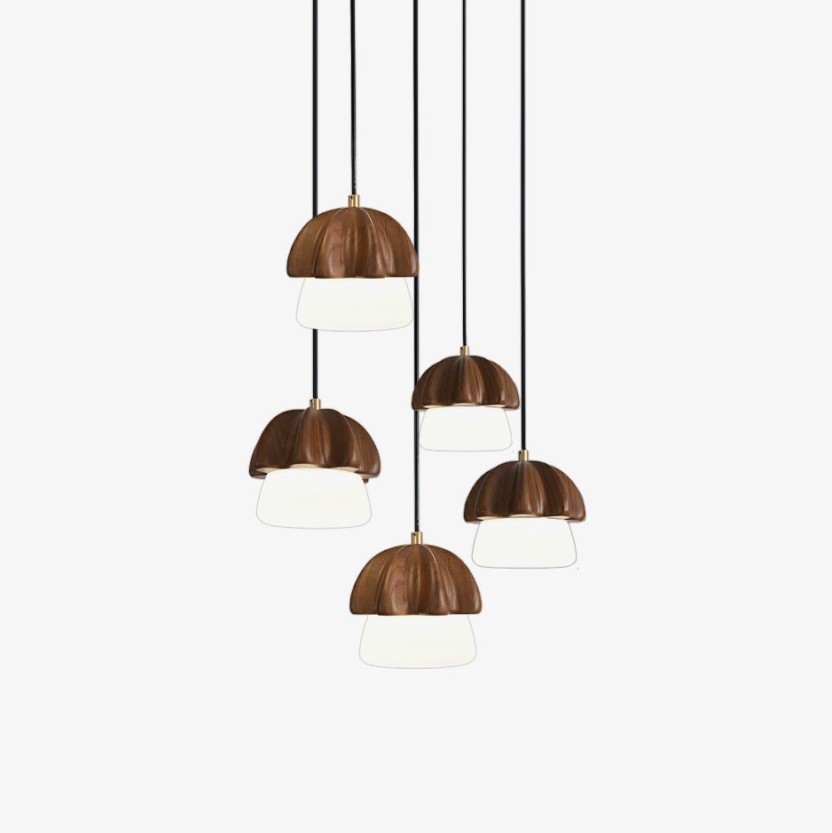 Lustra Suspension Champignon Cluster Bois & Verre - Neutralighting