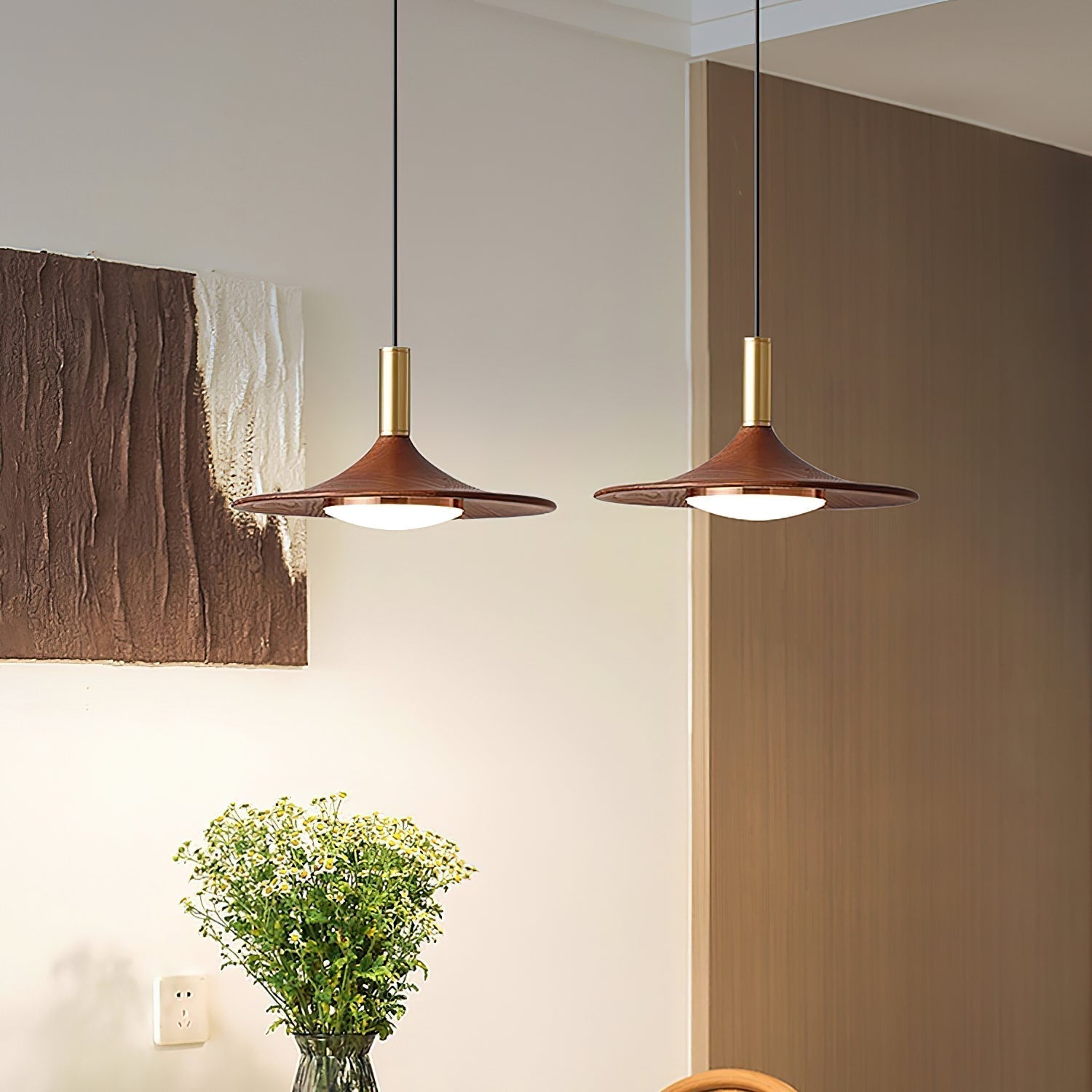 Virelli Lampe Pendante Disque Effet Bois LED Acrylique Midcentury - Neutralighting