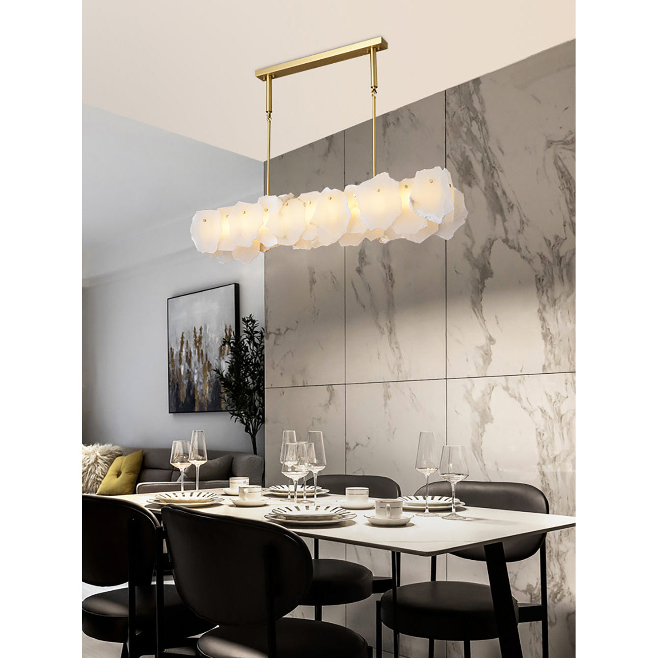 Catala Lustre Moderne Minimaliste en Laiton et Albâtre - Neutralighting