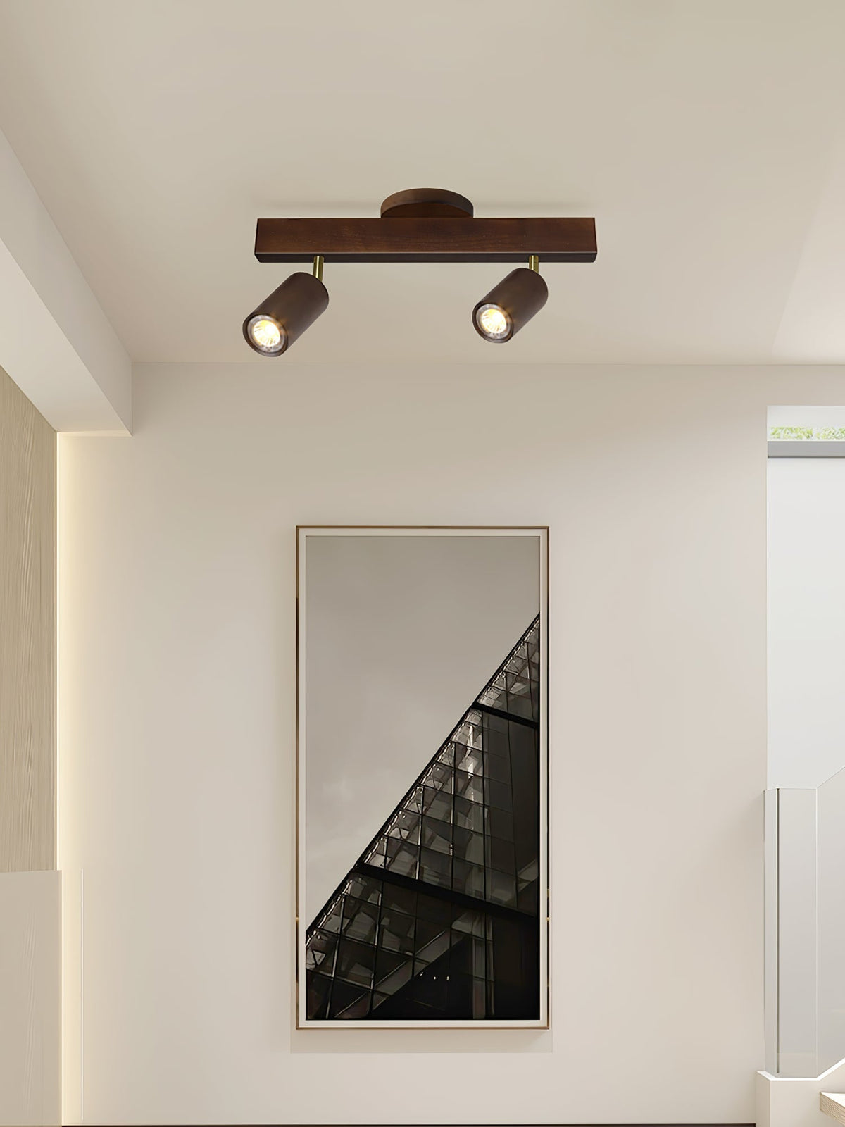 Solara Plafonnier poutre en bois naturel avec spot - Neutralighting