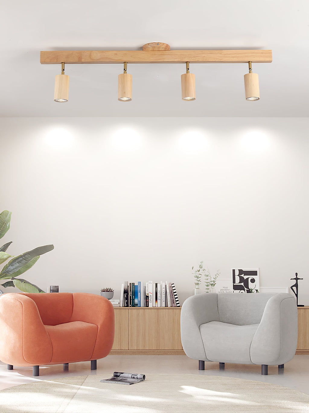Solara Plafonnier poutre en bois naturel avec spot - Neutralighting