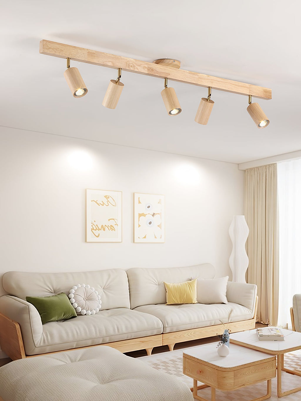 Solara Plafonnier poutre en bois naturel avec spot - Neutralighting