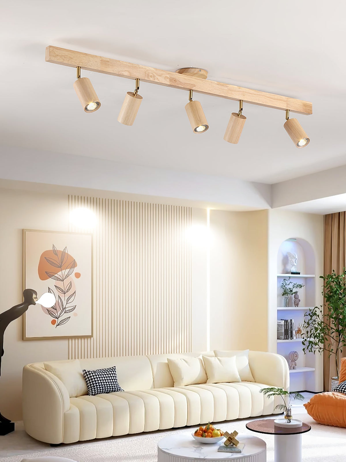 Solara Plafonnier poutre en bois naturel avec spot - Neutralighting