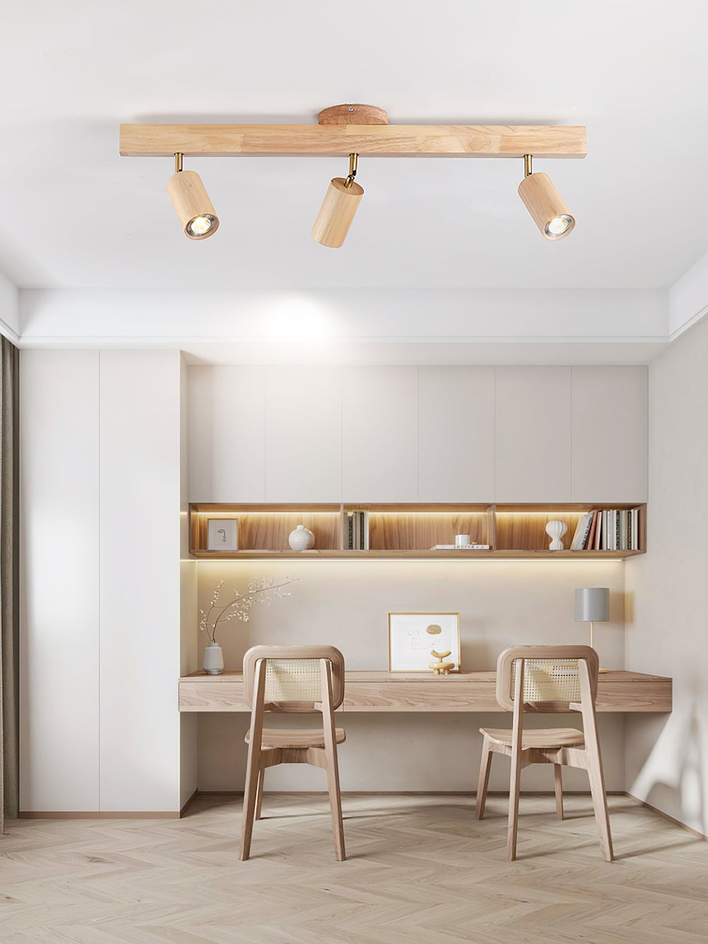 Solara Plafonnier poutre en bois naturel avec spot - Neutralighting