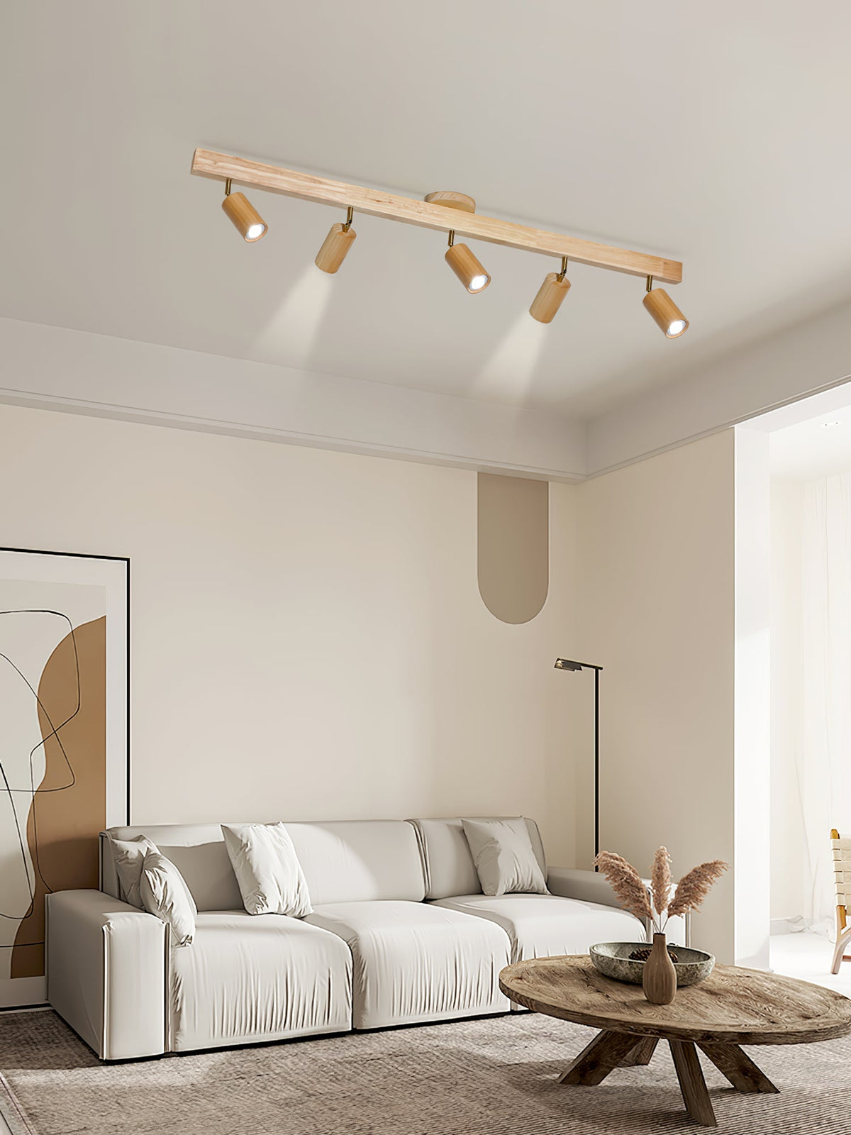 Solara Plafonnier poutre en bois naturel avec spot - Neutralighting