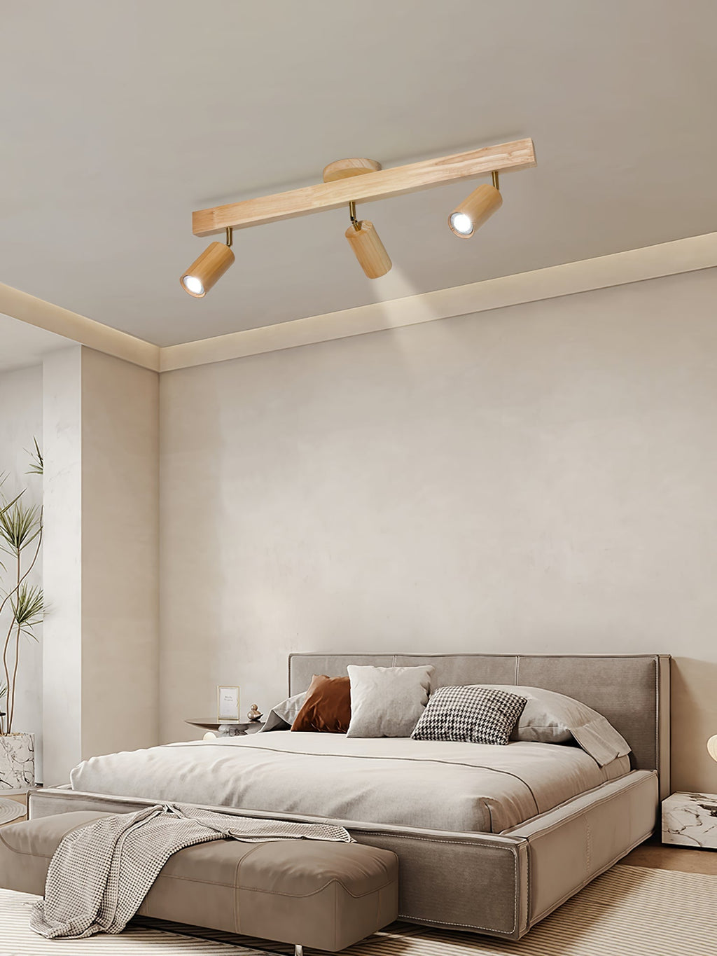 Solara Plafonnier poutre en bois naturel avec spot - Neutralighting