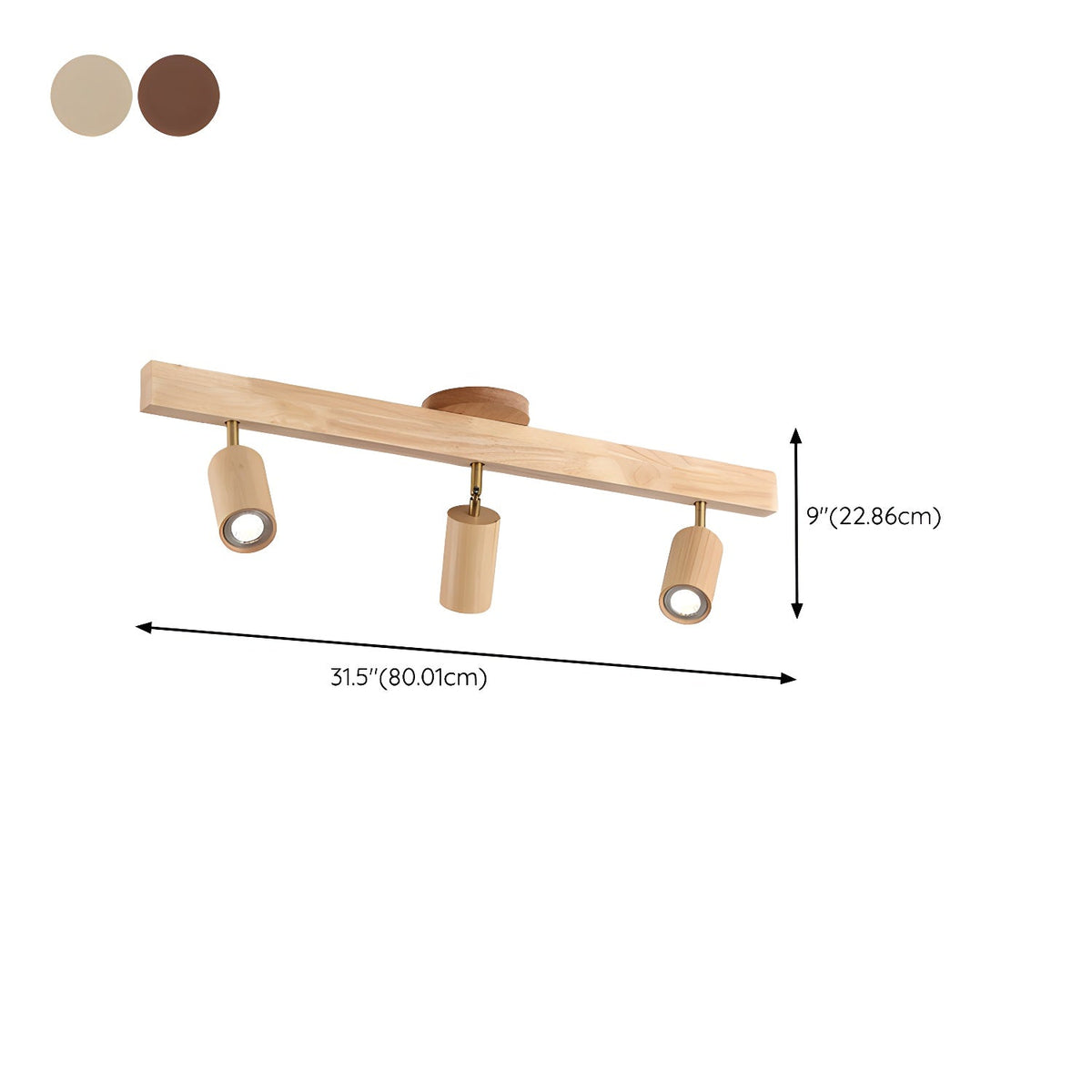 Solara Plafonnier poutre en bois naturel avec spot - Neutralighting