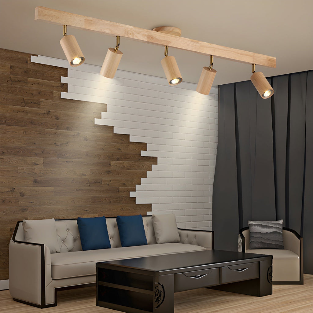 Solara Plafonnier poutre en bois naturel avec spot - Neutralighting
