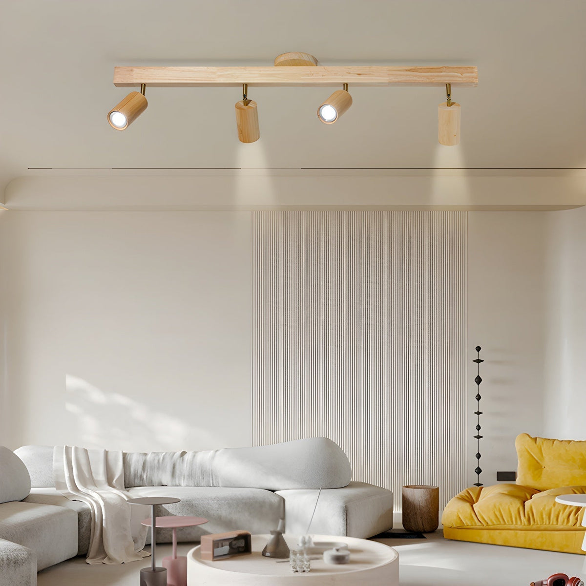 Solara Plafonnier poutre en bois naturel avec spot - Neutralighting