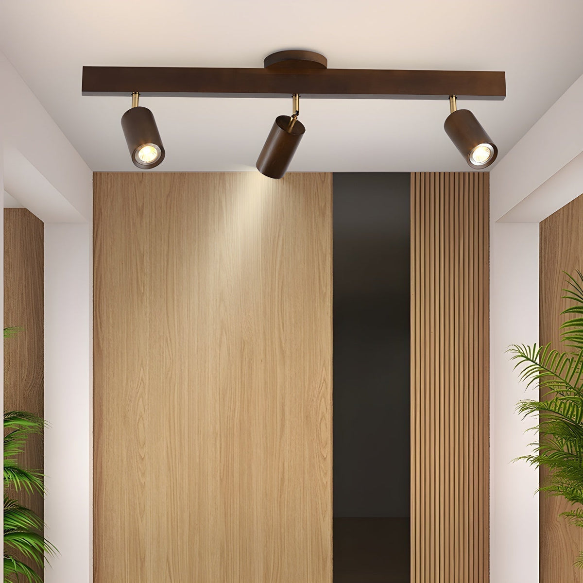 Solara Plafonnier poutre en bois naturel avec spot - Neutralighting