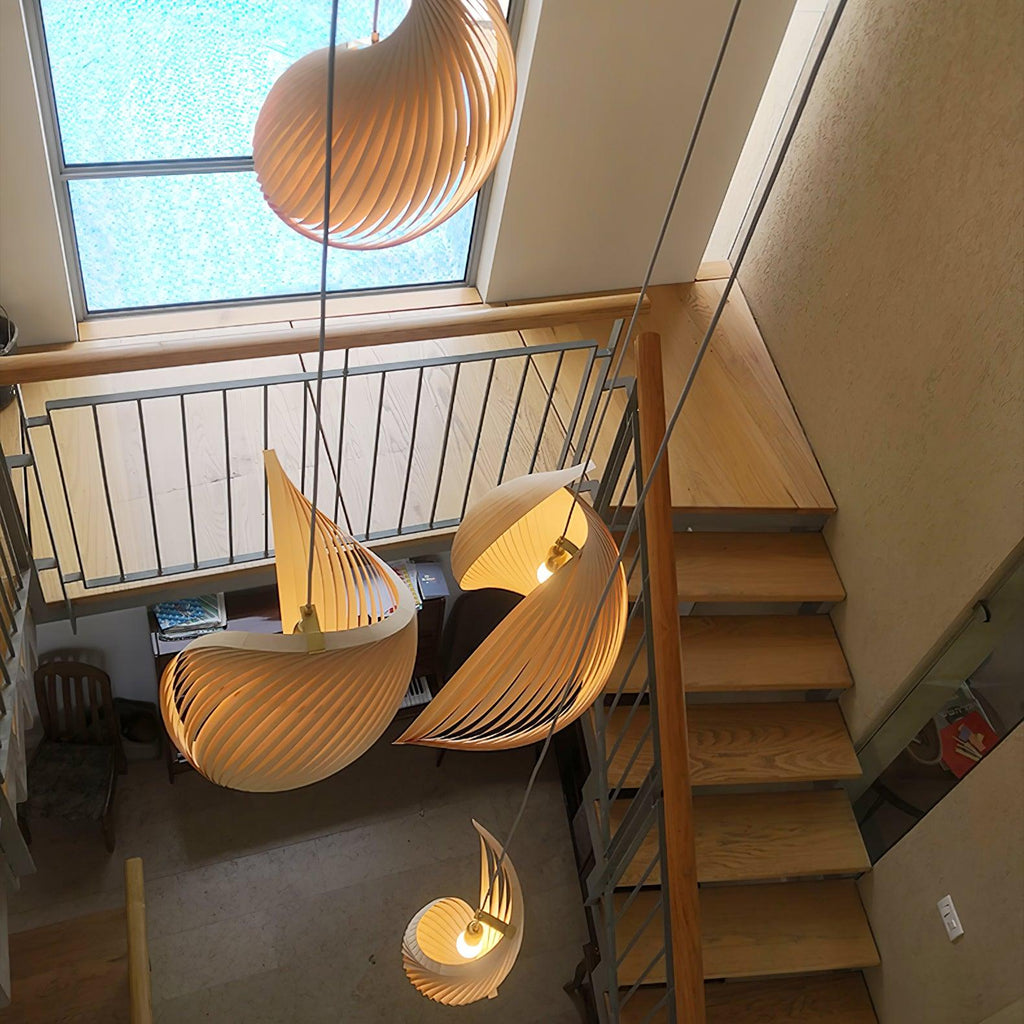 Cumiror Postmoderne Luxe Coquille Bois Bois Pendentif Lumière - Neutralighting