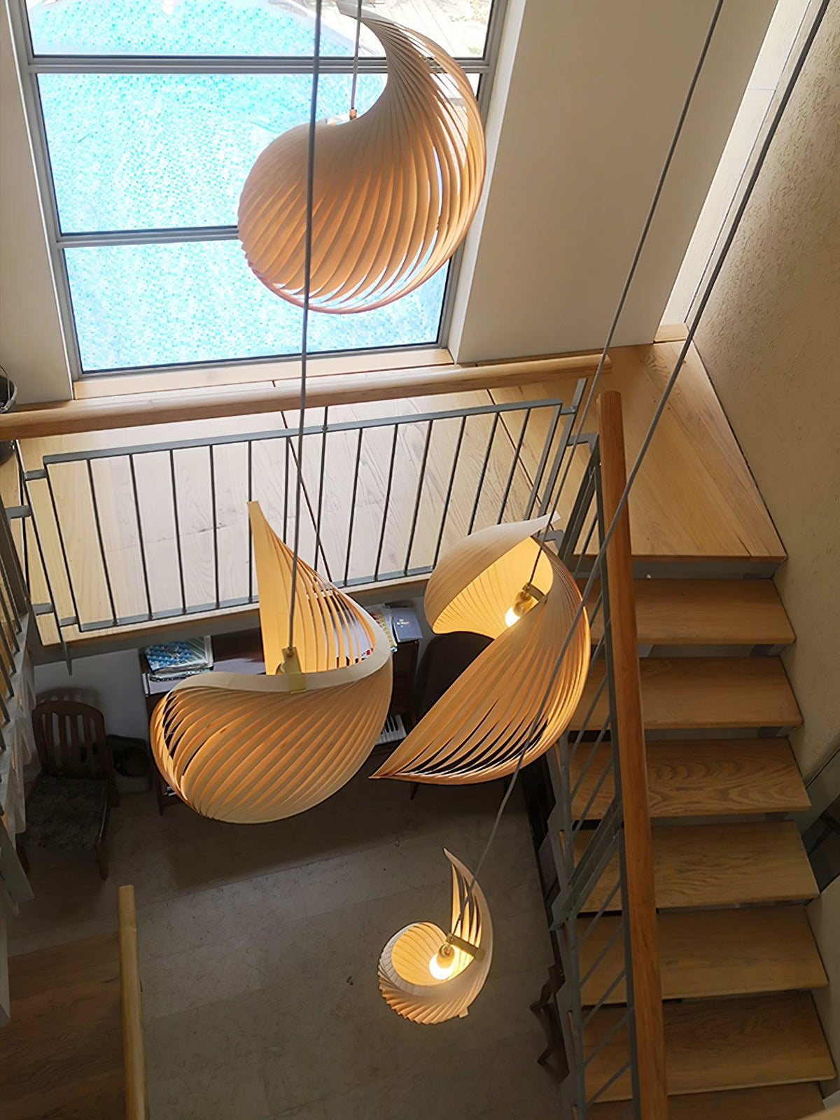 Cumiror Postmoderne Luxe Coquille Bois Bois Pendentif Lumière - Neutralighting