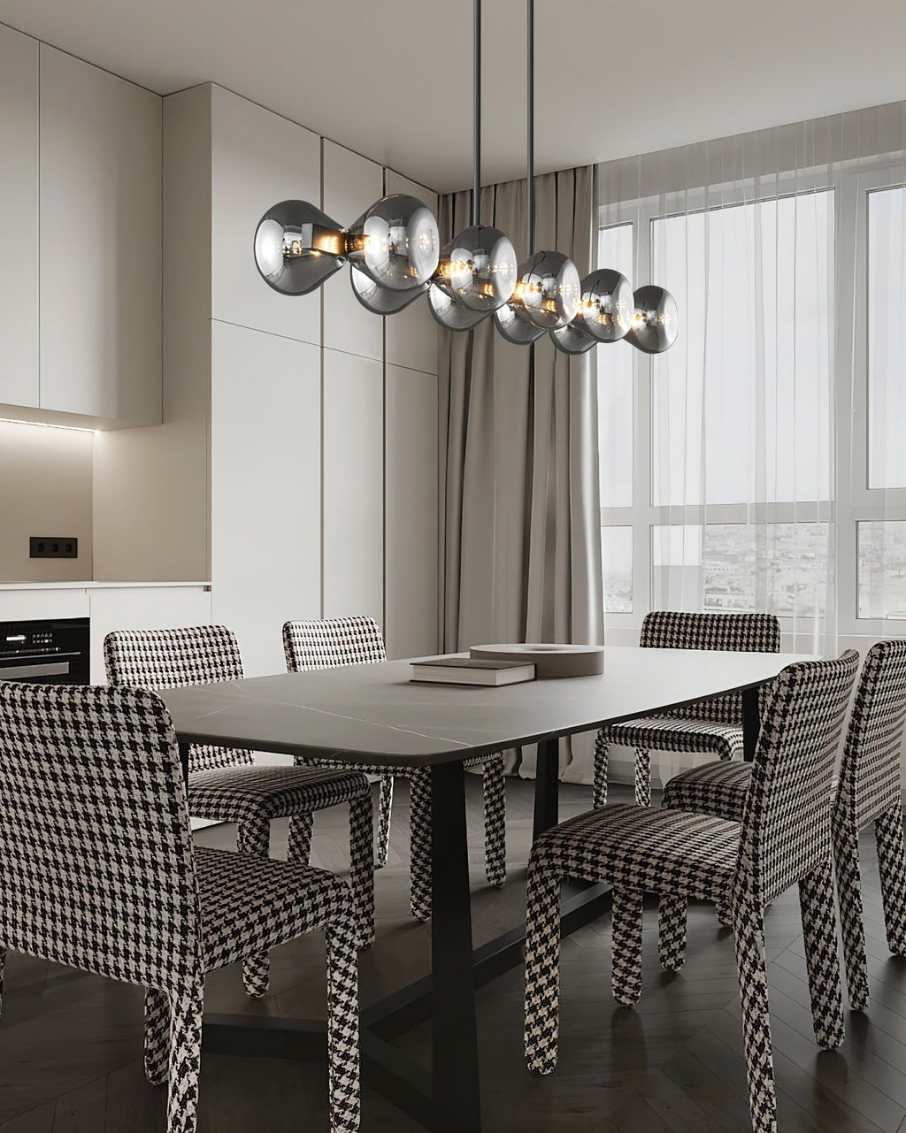 Lustra Chandelier Cadre Noir Verre Fumé Audacieux - Neutralighting