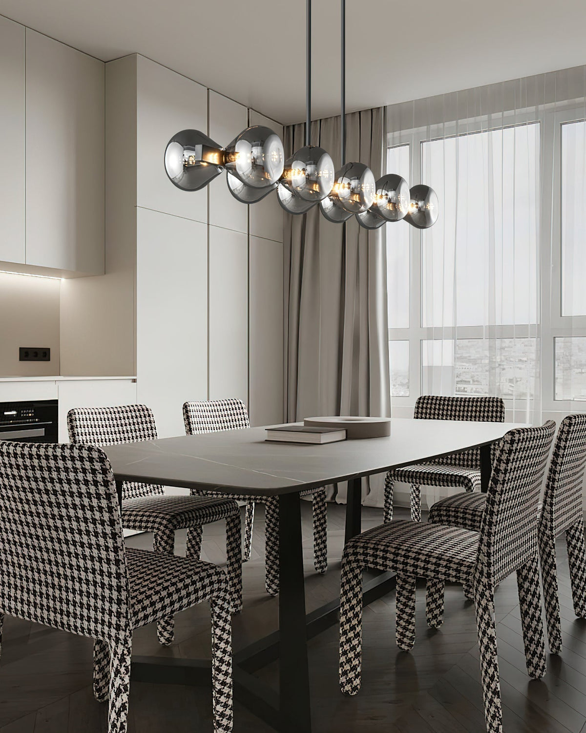 Lustra Chandelier Cadre Noir Verre Fumé Audacieux - Neutralighting