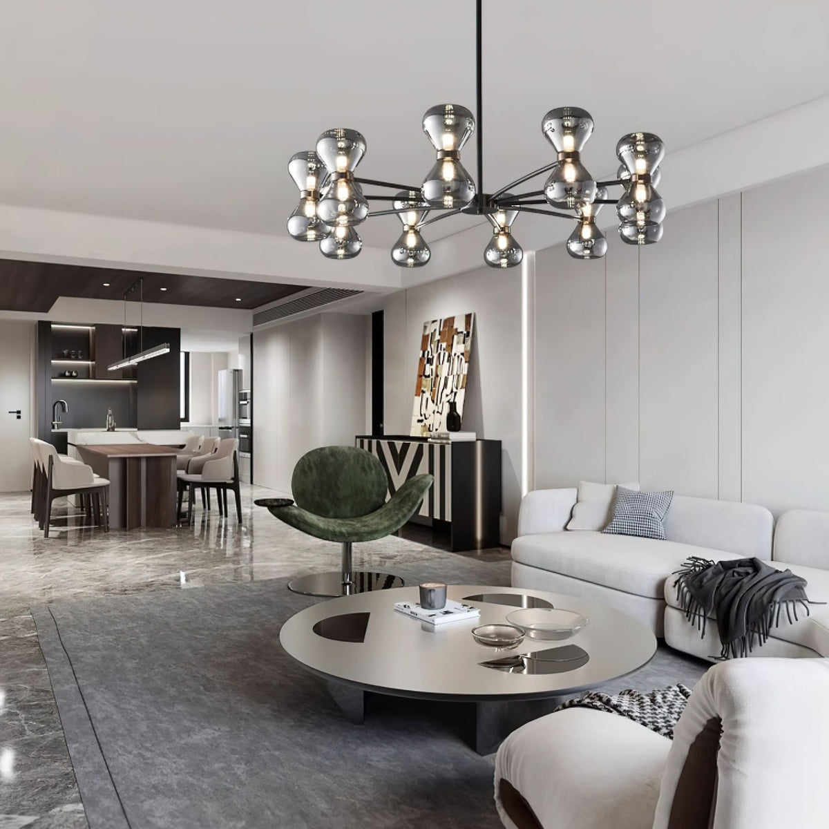 Lustra Chandelier Cadre Noir Verre Fumé Audacieux - Neutralighting